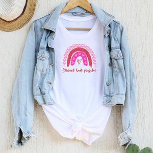 Sweet But Psycho Rainbow Print Graphic Tee White